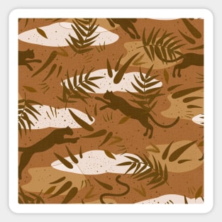 Wilderness with Exotic Plants and Big Cats in Vintage, Earthy, Desert Shades Sticker